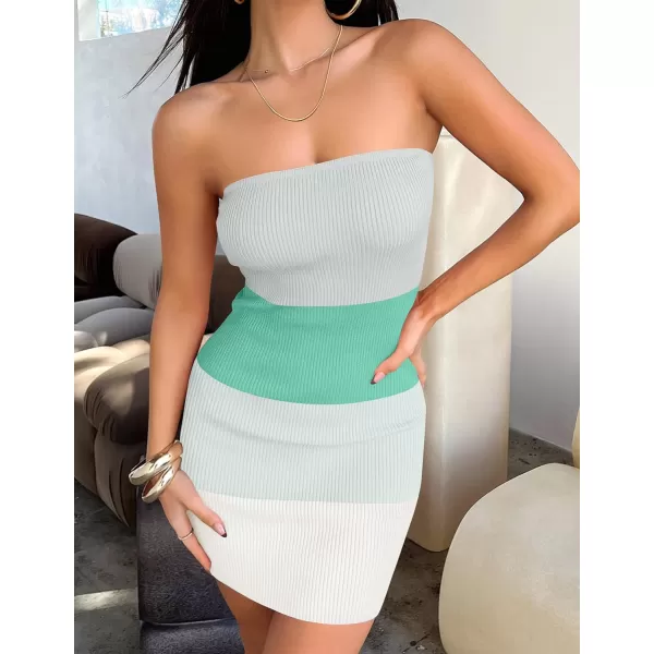 imageZESICA Womens 2024 Summer Strapless Bodycon Dress Sexy Off Shoulder Backless Color Block Y2k Tube Top Mini DressesMintgreen