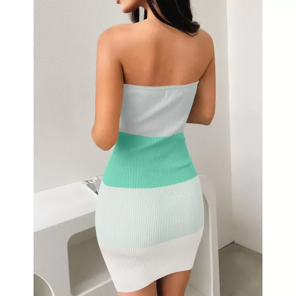 imageZESICA Womens 2024 Summer Strapless Bodycon Dress Sexy Off Shoulder Backless Color Block Y2k Tube Top Mini DressesMintgreen