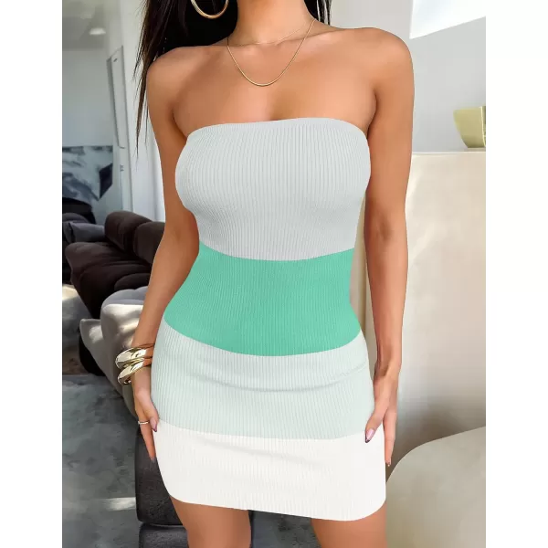 imageZESICA Womens 2024 Summer Strapless Bodycon Dress Sexy Off Shoulder Backless Color Block Y2k Tube Top Mini DressesMintgreen