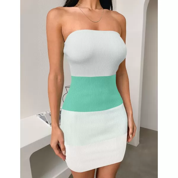 imageZESICA Womens 2024 Summer Strapless Bodycon Dress Sexy Off Shoulder Backless Color Block Y2k Tube Top Mini DressesMintgreen