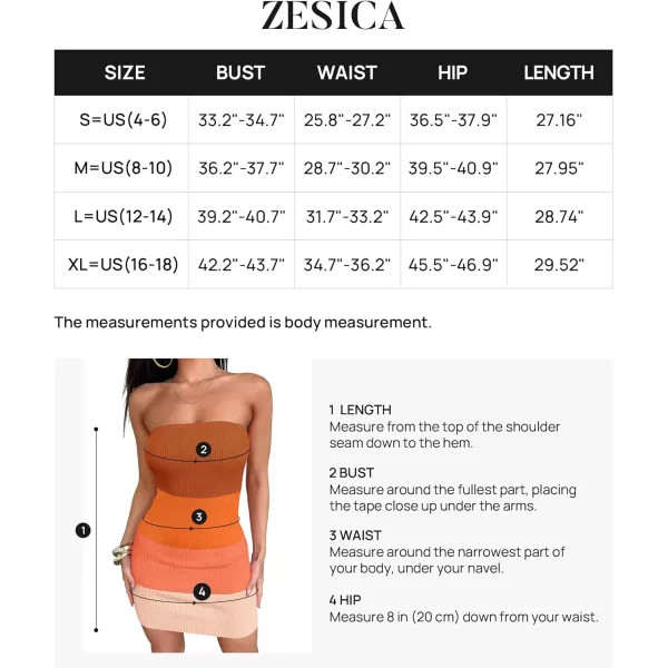 imageZESICA Womens 2024 Summer Strapless Bodycon Dress Sexy Off Shoulder Backless Color Block Y2k Tube Top Mini DressesOrange