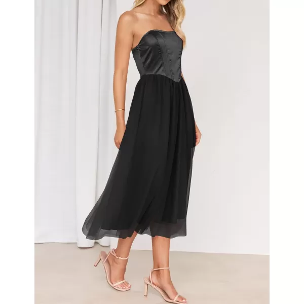 imageZESICA Womens 2024 Summer Strapless Dress Sexy Corset Tube Backless Smocked High Waist Beach Party DressesBlack