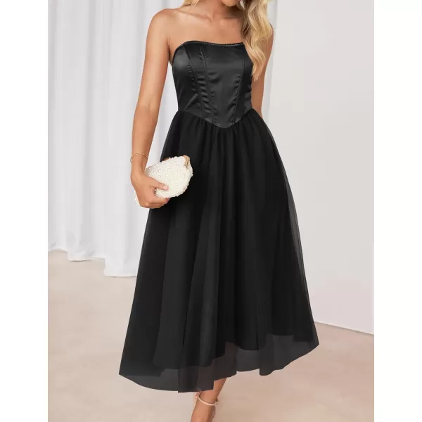 imageZESICA Womens 2024 Summer Strapless Dress Sexy Corset Tube Backless Smocked High Waist Beach Party DressesBlack