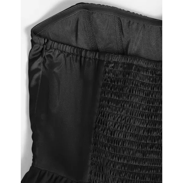 imageZESICA Womens 2024 Summer Strapless Dress Sexy Corset Tube Backless Smocked High Waist Beach Party DressesBlack