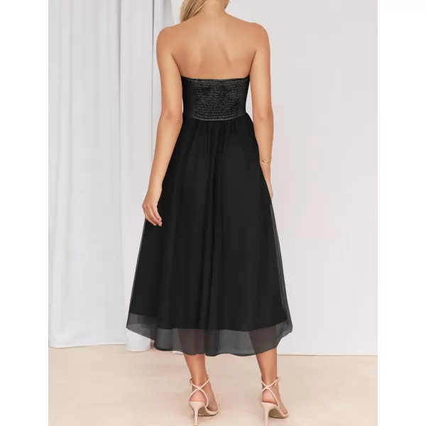 imageZESICA Womens 2024 Summer Strapless Dress Sexy Corset Tube Backless Smocked High Waist Beach Party DressesBlack
