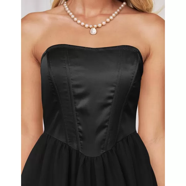imageZESICA Womens 2024 Summer Strapless Dress Sexy Corset Tube Backless Smocked High Waist Beach Party DressesBlack