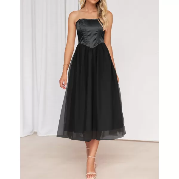imageZESICA Womens 2024 Summer Strapless Dress Sexy Corset Tube Backless Smocked High Waist Beach Party DressesBlack