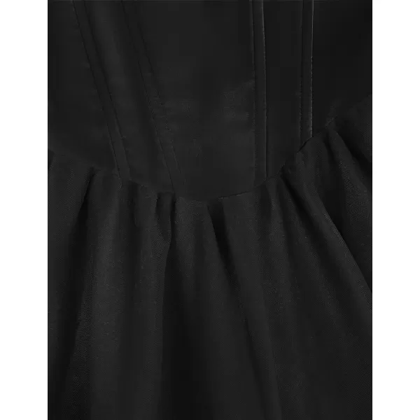 imageZESICA Womens 2024 Summer Strapless Dress Sexy Corset Tube Backless Smocked High Waist Beach Party DressesBlack