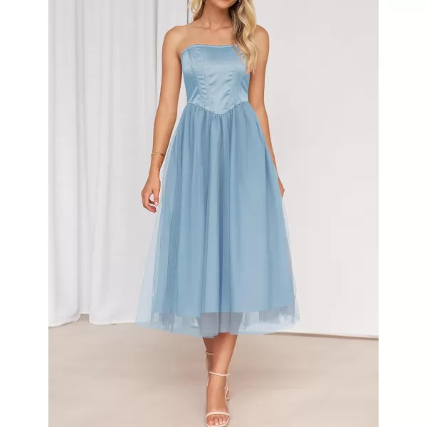 imageZESICA Womens 2024 Summer Strapless Dress Sexy Corset Tube Backless Smocked High Waist Beach Party DressesBlue