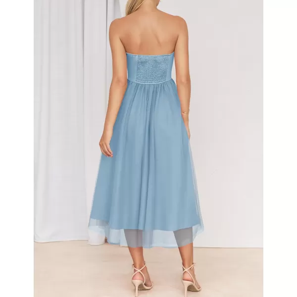 imageZESICA Womens 2024 Summer Strapless Dress Sexy Corset Tube Backless Smocked High Waist Beach Party DressesBlue