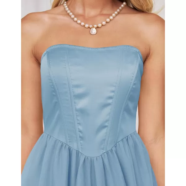imageZESICA Womens 2024 Summer Strapless Dress Sexy Corset Tube Backless Smocked High Waist Beach Party DressesBlue
