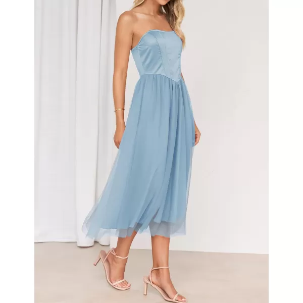 imageZESICA Womens 2024 Summer Strapless Dress Sexy Corset Tube Backless Smocked High Waist Beach Party DressesBlue