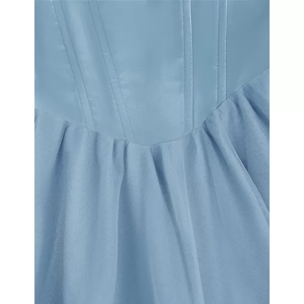 imageZESICA Womens 2024 Summer Strapless Dress Sexy Corset Tube Backless Smocked High Waist Beach Party DressesBlue