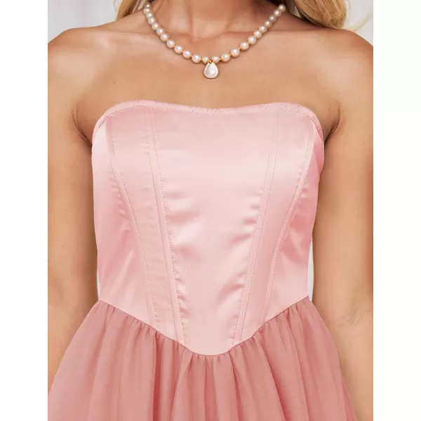 imageZESICA Womens 2024 Summer Strapless Dress Sexy Corset Tube Backless Smocked High Waist Beach Party DressesPink