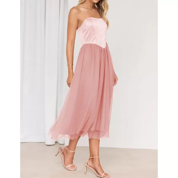 imageZESICA Womens 2024 Summer Strapless Dress Sexy Corset Tube Backless Smocked High Waist Beach Party DressesPink