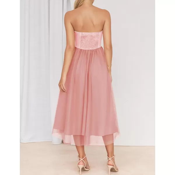 imageZESICA Womens 2024 Summer Strapless Dress Sexy Corset Tube Backless Smocked High Waist Beach Party DressesPink