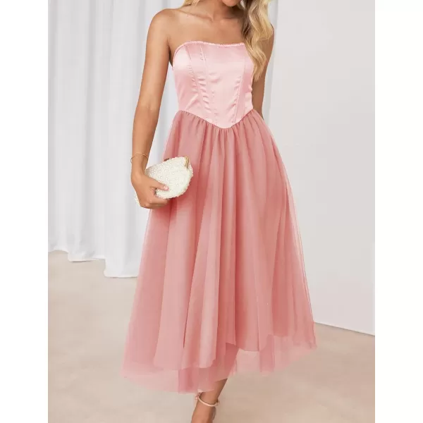 imageZESICA Womens 2024 Summer Strapless Dress Sexy Corset Tube Backless Smocked High Waist Beach Party DressesPink