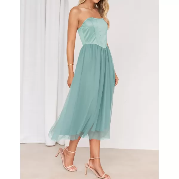 imageZESICA Womens 2024 Summer Strapless Dress Sexy Corset Tube Backless Smocked High Waist Beach Party DressesSage