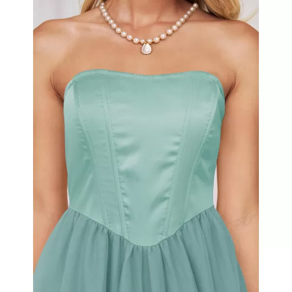imageZESICA Womens 2024 Summer Strapless Dress Sexy Corset Tube Backless Smocked High Waist Beach Party DressesSage
