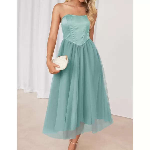 imageZESICA Womens 2024 Summer Strapless Dress Sexy Corset Tube Backless Smocked High Waist Beach Party DressesSage