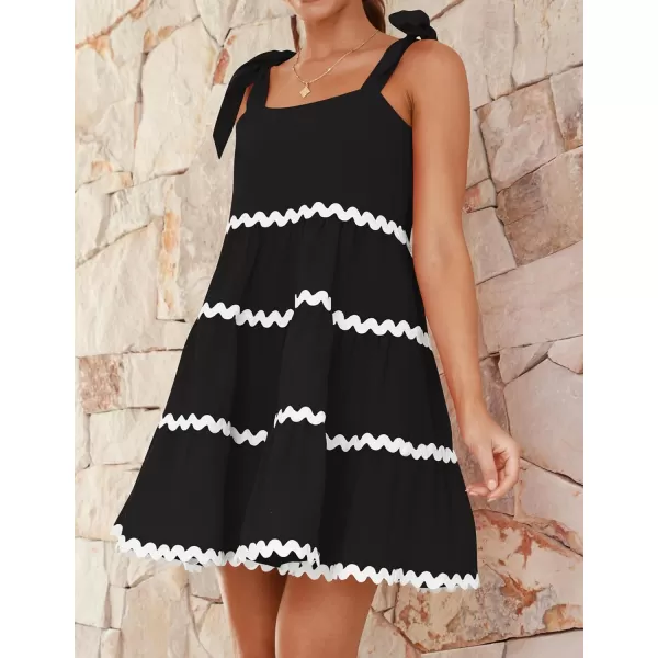 imageZESICA Womens 2024 Summer Swing Mini Dress Casual Spaghetti Straps Sleeveless Smocked Backless Flowy A Line SundressBlack