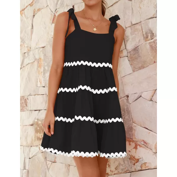 imageZESICA Womens 2024 Summer Swing Mini Dress Casual Spaghetti Straps Sleeveless Smocked Backless Flowy A Line SundressBlack
