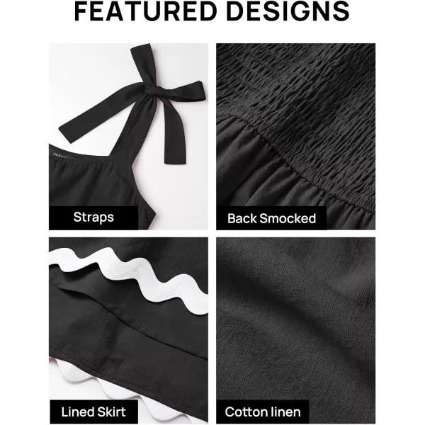 imageZESICA Womens 2024 Summer Swing Mini Dress Casual Spaghetti Straps Sleeveless Smocked Backless Flowy A Line SundressBlack