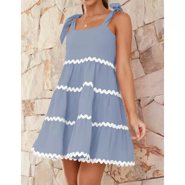 imageZESICA Womens 2024 Summer Swing Mini Dress Casual Spaghetti Straps Sleeveless Smocked Backless Flowy A Line SundressBlue