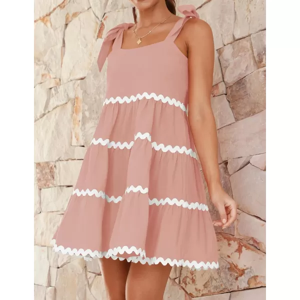 imageZESICA Womens 2024 Summer Swing Mini Dress Casual Spaghetti Straps Sleeveless Smocked Backless Flowy A Line SundressPink
