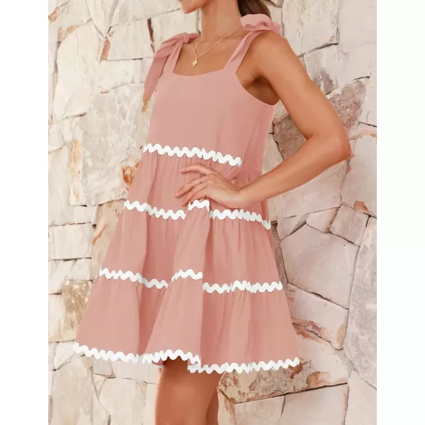 imageZESICA Womens 2024 Summer Swing Mini Dress Casual Spaghetti Straps Sleeveless Smocked Backless Flowy A Line SundressPink