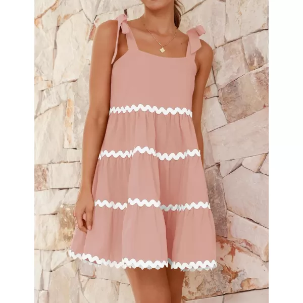 imageZESICA Womens 2024 Summer Swing Mini Dress Casual Spaghetti Straps Sleeveless Smocked Backless Flowy A Line SundressPink