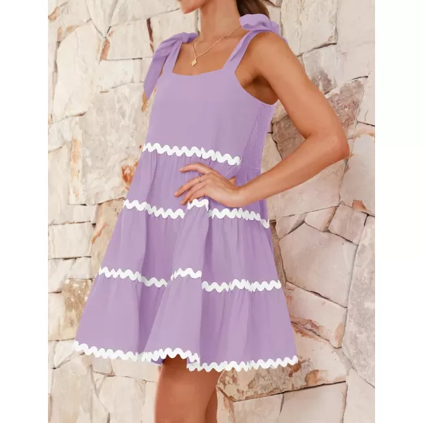 imageZESICA Womens 2024 Summer Swing Mini Dress Casual Spaghetti Straps Sleeveless Smocked Backless Flowy A Line SundressPurple