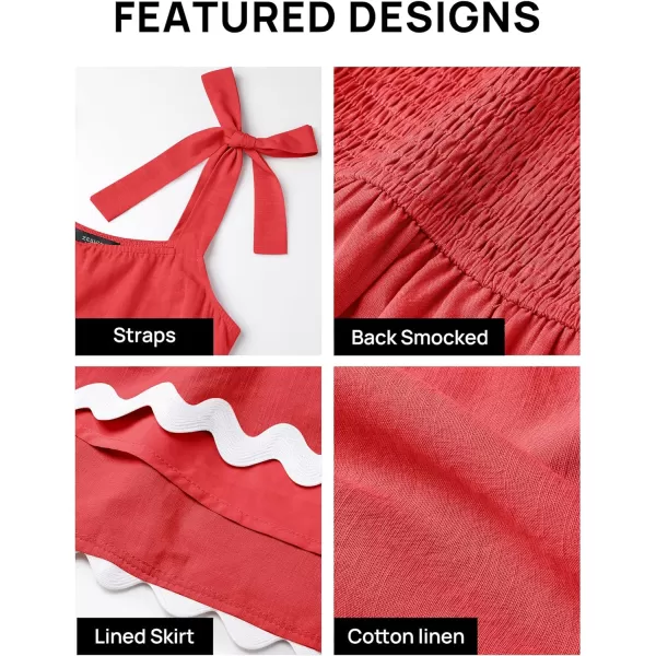 imageZESICA Womens 2024 Summer Swing Mini Dress Casual Spaghetti Straps Sleeveless Smocked Backless Flowy A Line SundressRed