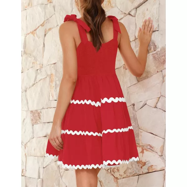 imageZESICA Womens 2024 Summer Swing Mini Dress Casual Spaghetti Straps Sleeveless Smocked Backless Flowy A Line SundressRed