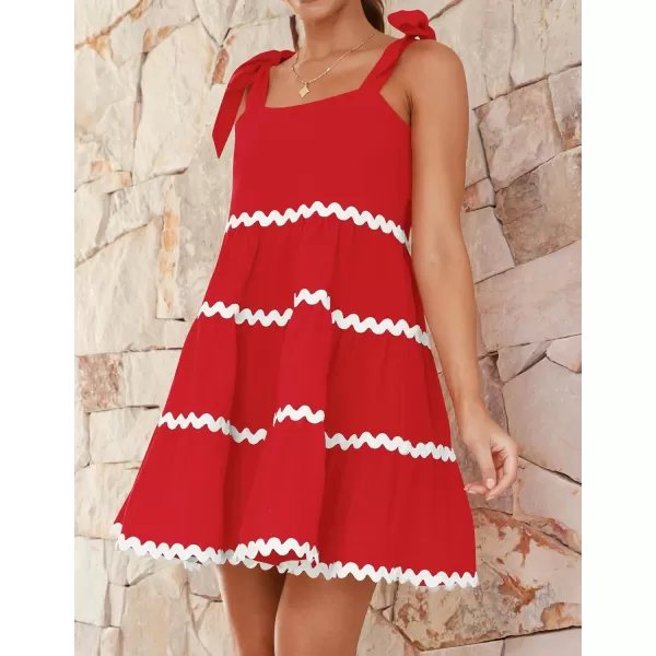imageZESICA Womens 2024 Summer Swing Mini Dress Casual Spaghetti Straps Sleeveless Smocked Backless Flowy A Line SundressRed