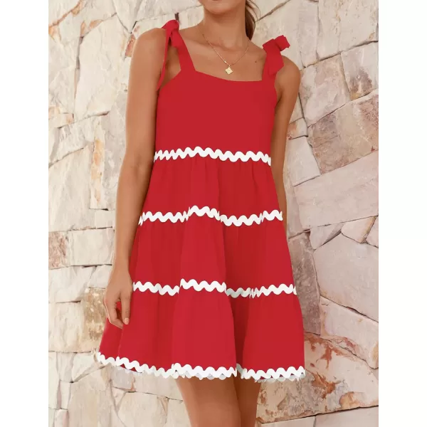 imageZESICA Womens 2024 Summer Swing Mini Dress Casual Spaghetti Straps Sleeveless Smocked Backless Flowy A Line SundressRed