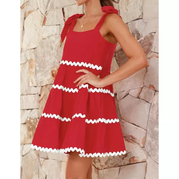 imageZESICA Womens 2024 Summer Swing Mini Dress Casual Spaghetti Straps Sleeveless Smocked Backless Flowy A Line SundressRed
