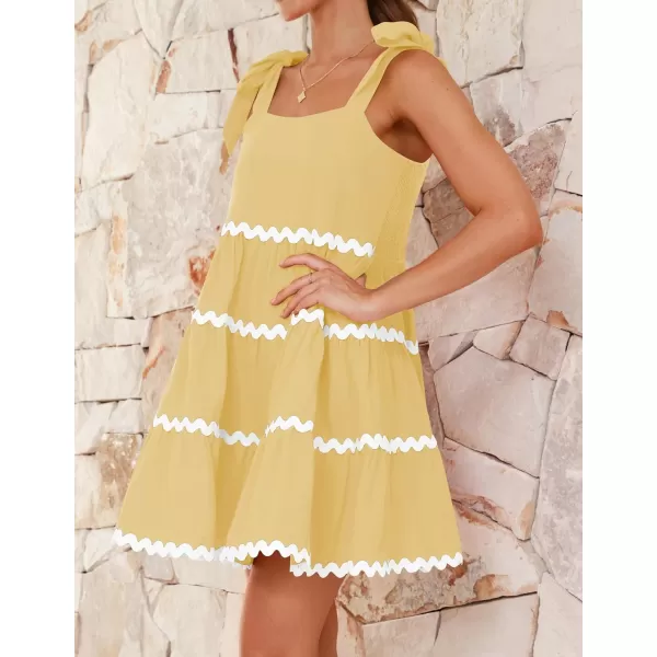 imageZESICA Womens 2024 Summer Swing Mini Dress Casual Spaghetti Straps Sleeveless Smocked Backless Flowy A Line SundressYellow