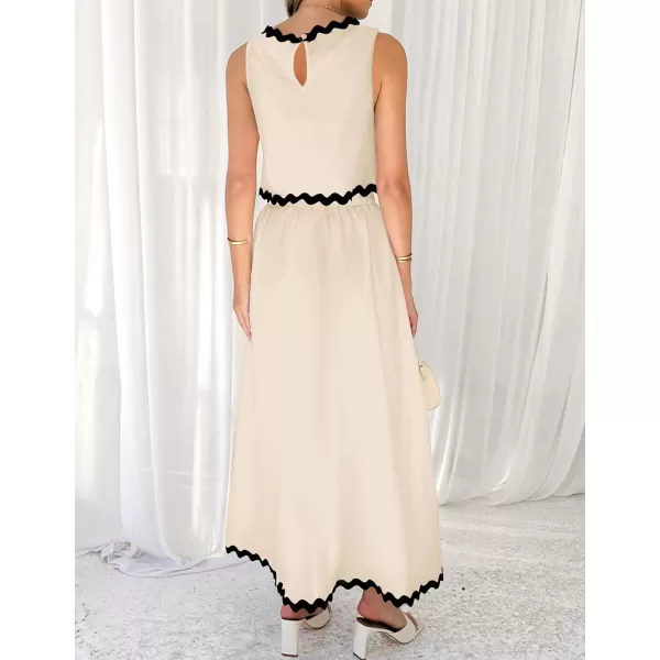 imageZESICA Womens 2024 Summer Two Piece Sets Casual Sleeveless Tank Top and A Line Flowy Maxi Skirt Vacation OutfitsApricot
