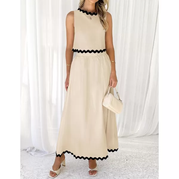 imageZESICA Womens 2024 Summer Two Piece Sets Casual Sleeveless Tank Top and A Line Flowy Maxi Skirt Vacation OutfitsApricot