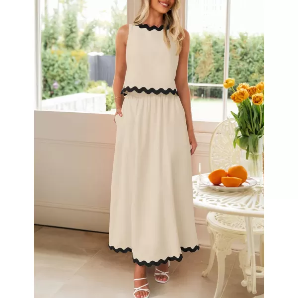 imageZESICA Womens 2024 Summer Two Piece Sets Casual Sleeveless Tank Top and A Line Flowy Maxi Skirt Vacation OutfitsApricot