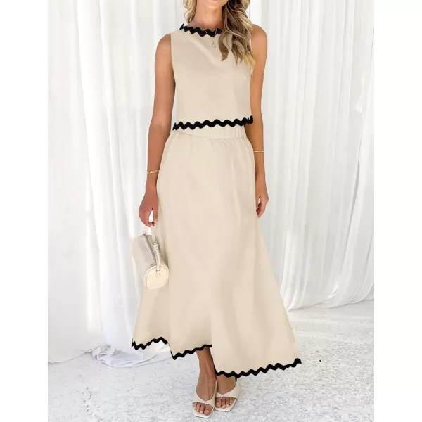 imageZESICA Womens 2024 Summer Two Piece Sets Casual Sleeveless Tank Top and A Line Flowy Maxi Skirt Vacation OutfitsApricot