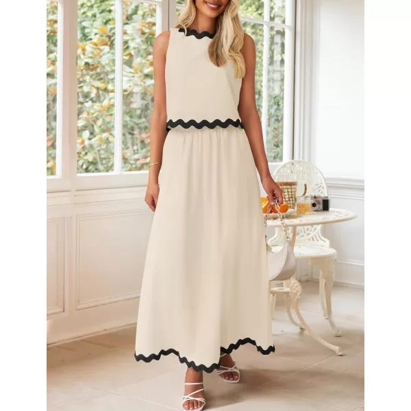 imageZESICA Womens 2024 Summer Two Piece Sets Casual Sleeveless Tank Top and A Line Flowy Maxi Skirt Vacation OutfitsApricot