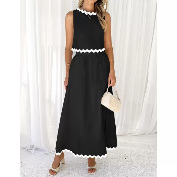 imageZESICA Womens 2024 Summer Two Piece Sets Casual Sleeveless Tank Top and A Line Flowy Maxi Skirt Vacation OutfitsBlack