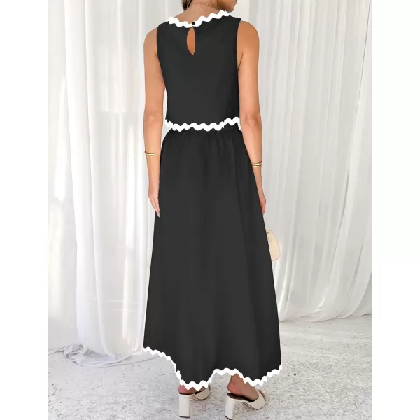 imageZESICA Womens 2024 Summer Two Piece Sets Casual Sleeveless Tank Top and A Line Flowy Maxi Skirt Vacation OutfitsBlack