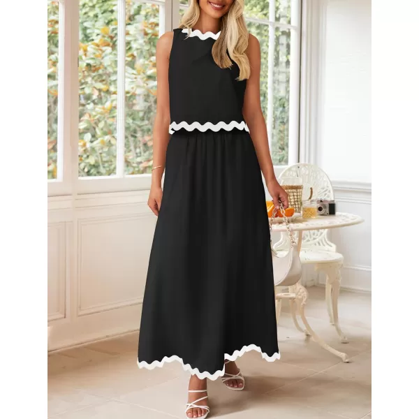 imageZESICA Womens 2024 Summer Two Piece Sets Casual Sleeveless Tank Top and A Line Flowy Maxi Skirt Vacation OutfitsBlack