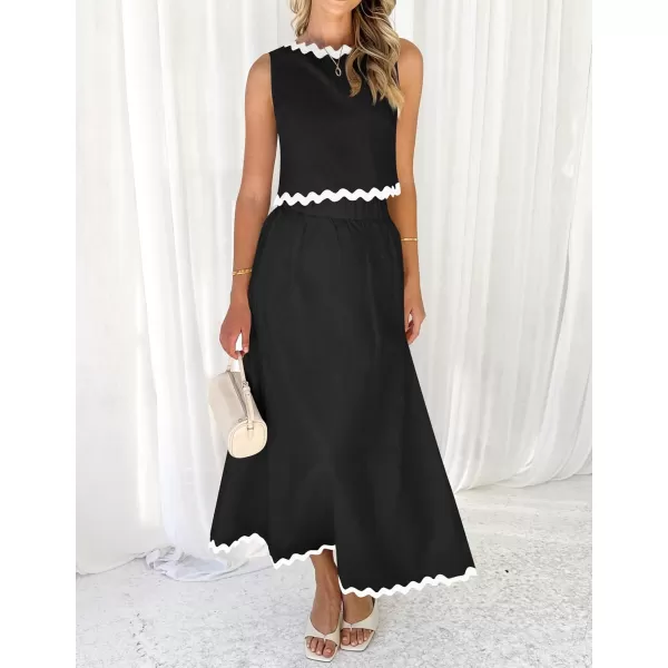 imageZESICA Womens 2024 Summer Two Piece Sets Casual Sleeveless Tank Top and A Line Flowy Maxi Skirt Vacation OutfitsBlack