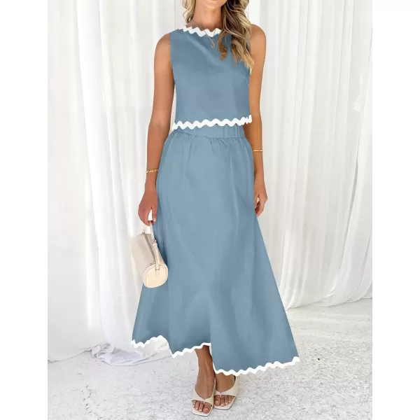 imageZESICA Womens 2024 Summer Two Piece Sets Casual Sleeveless Tank Top and A Line Flowy Maxi Skirt Vacation OutfitsBlue