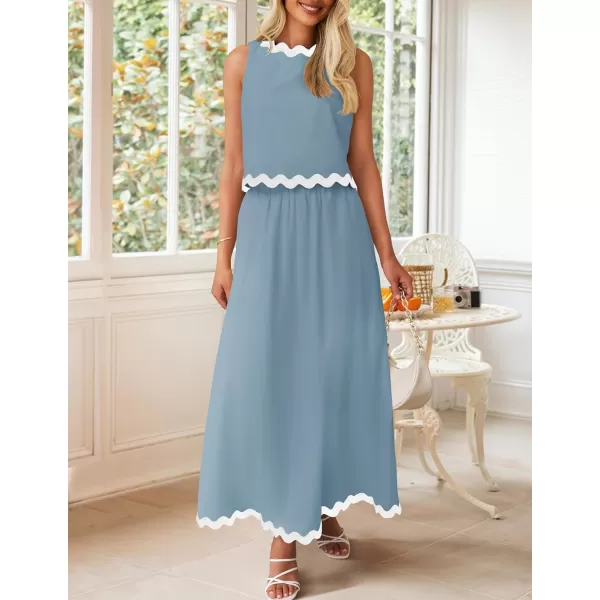 imageZESICA Womens 2024 Summer Two Piece Sets Casual Sleeveless Tank Top and A Line Flowy Maxi Skirt Vacation OutfitsBlue