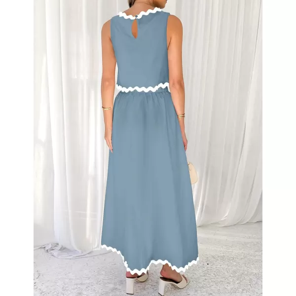 imageZESICA Womens 2024 Summer Two Piece Sets Casual Sleeveless Tank Top and A Line Flowy Maxi Skirt Vacation OutfitsBlue